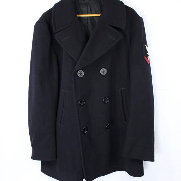 US MILITARY MEN'S NAVY 100% WOOL FIELD PEA COAT COLD WEATHER VINTAGE SIZE 42 - Picture 1 of 5